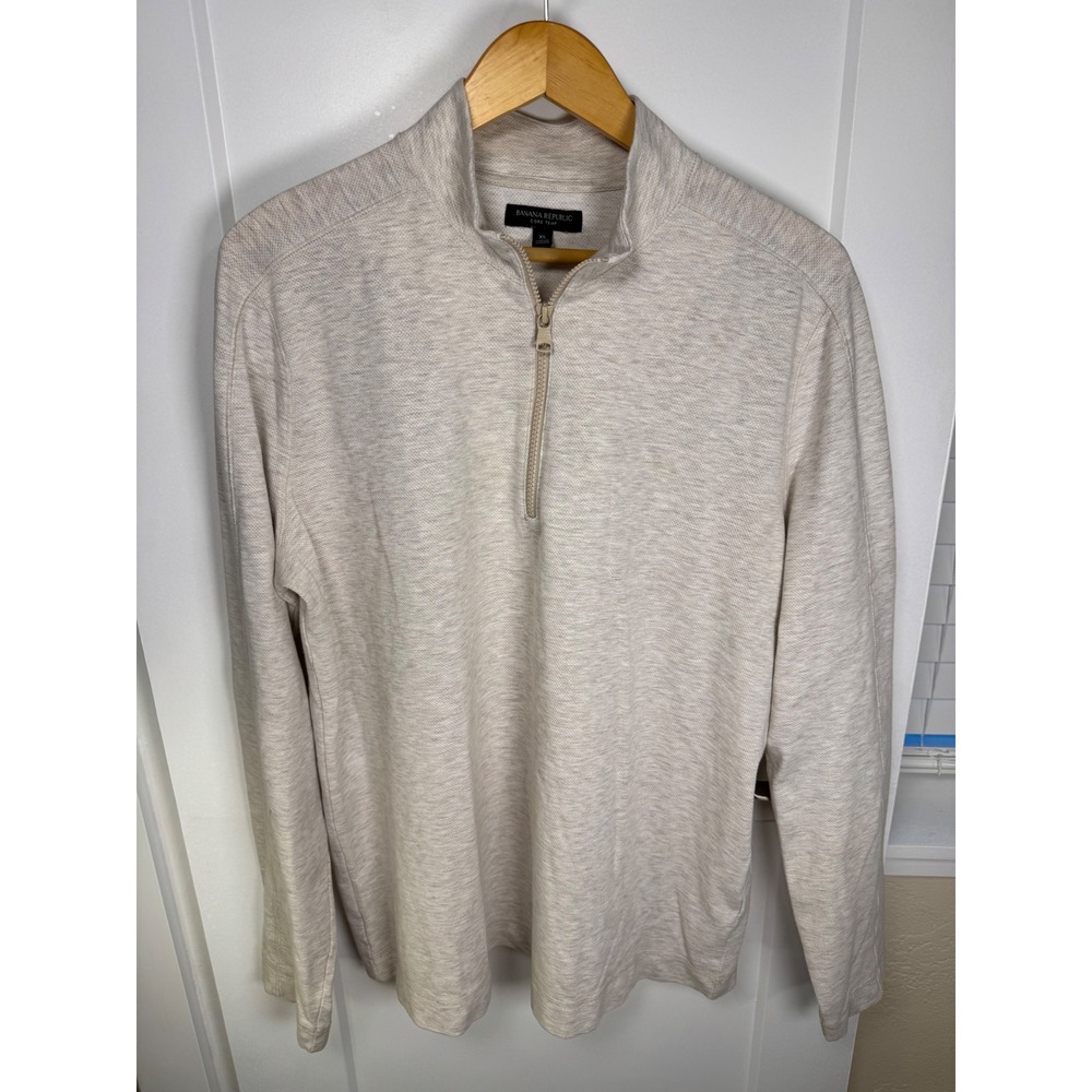 Banana Republic Core Temp Mens XL Quarter Zip Pullover Beige Heather 654536-00